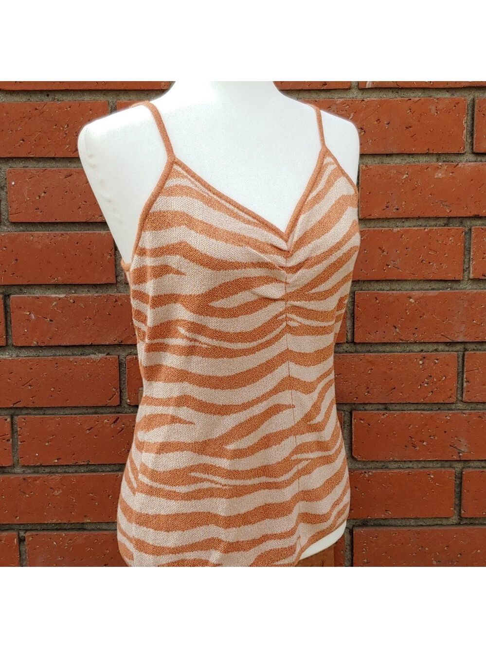 Anthropologie Women's Zebra Print Camisole Top In Orange Tan and Cream size Med